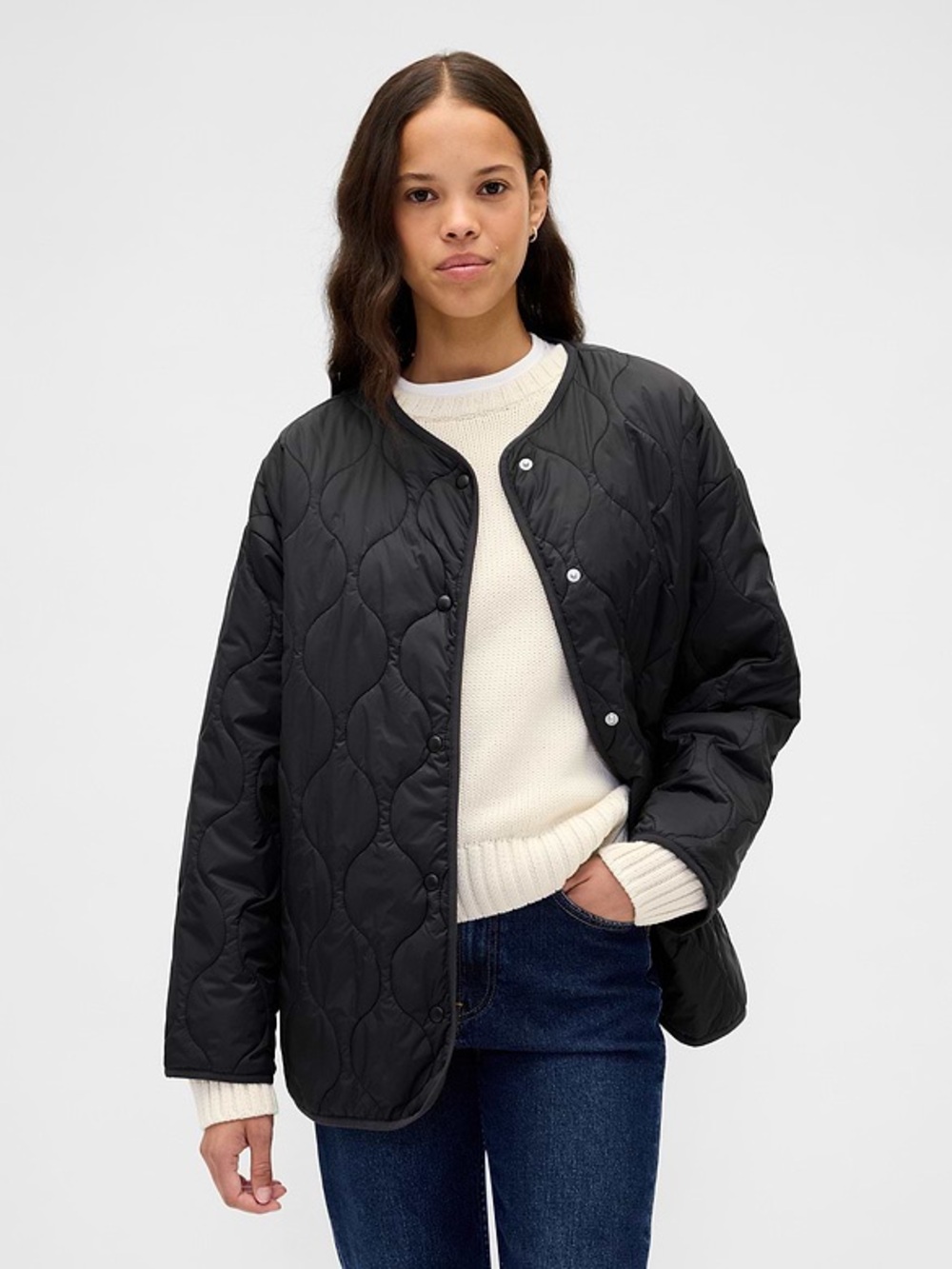 Gap Recycled Lightweight Oversized Quilted Liner Jacket PrimaLoft Black New NWT